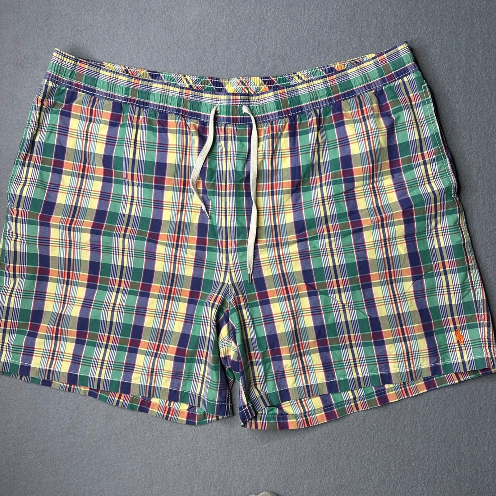 Polo Ralph Lauren Swim Trunks Mens 3XB Multi-Color Plaid Mesh Lined Drawstring
